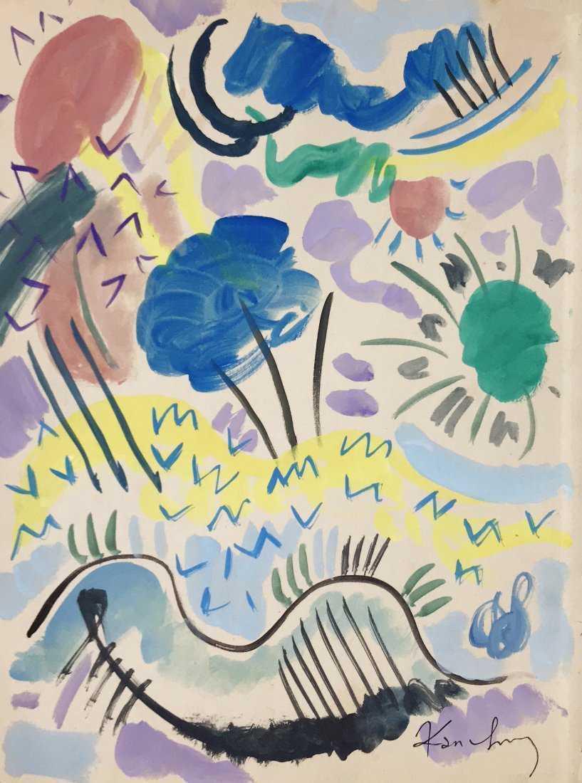 WASSILY KANDINSKY, Watercolor on paper: WASSILY KANDINSKY (1866-1944) Title: Untitled, Medium: Watercolor on Paper, Size: 10.50 x 8.25 in, Date: c. 1913-20. C. of Attrib. Was a Russian artist whose vibrant abstract paintings pioneered Non-O
