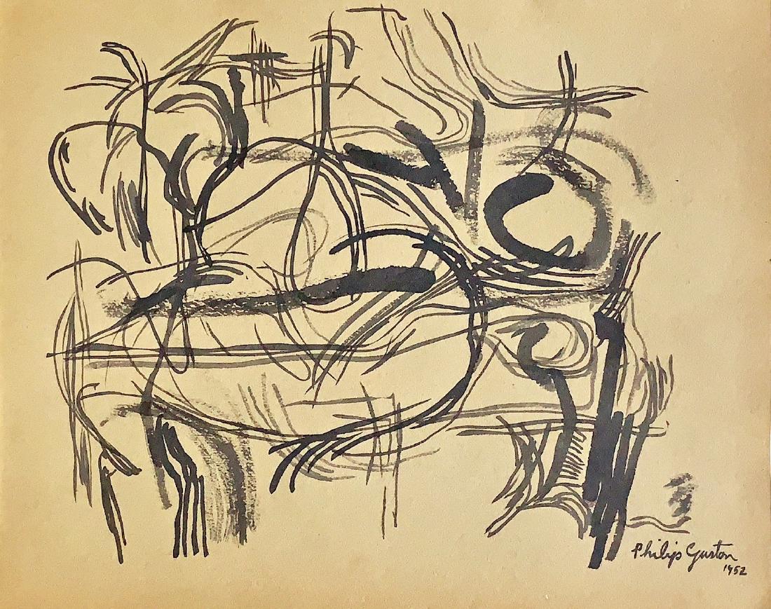 PHILIP GUSTON, Watercolor on Paper (Attrib): Philip Guston (1913-1980) Title: Untitled, Medium: Watercolor on Paper, Size: 10.75 x 13 in, Date: 1952. Private Collection. w/C. of Attrib. Was an iconic American painter whose works transitioned fro