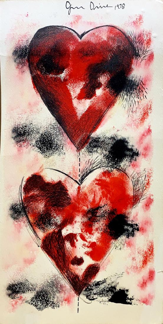 JIM DINE, Mixed Media on Cardboard (Attrib): JIM DINE (American, b. in 1935) Title: Untitled (Hearts), Medium: Mixed Media on Cardboard, Date: 1978, Size: 18.75 x 9.50 in. Private Collection. w/COA of Attrib. Is an American artist and poet known