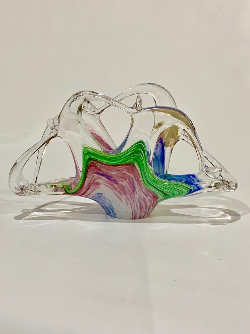 VINTAGE MURANO ART GLASS, Basket: VINTAGE MURANO ART GLASS, Basket. Made in Italy. Size: 4.75 "H x 8.25" W in.