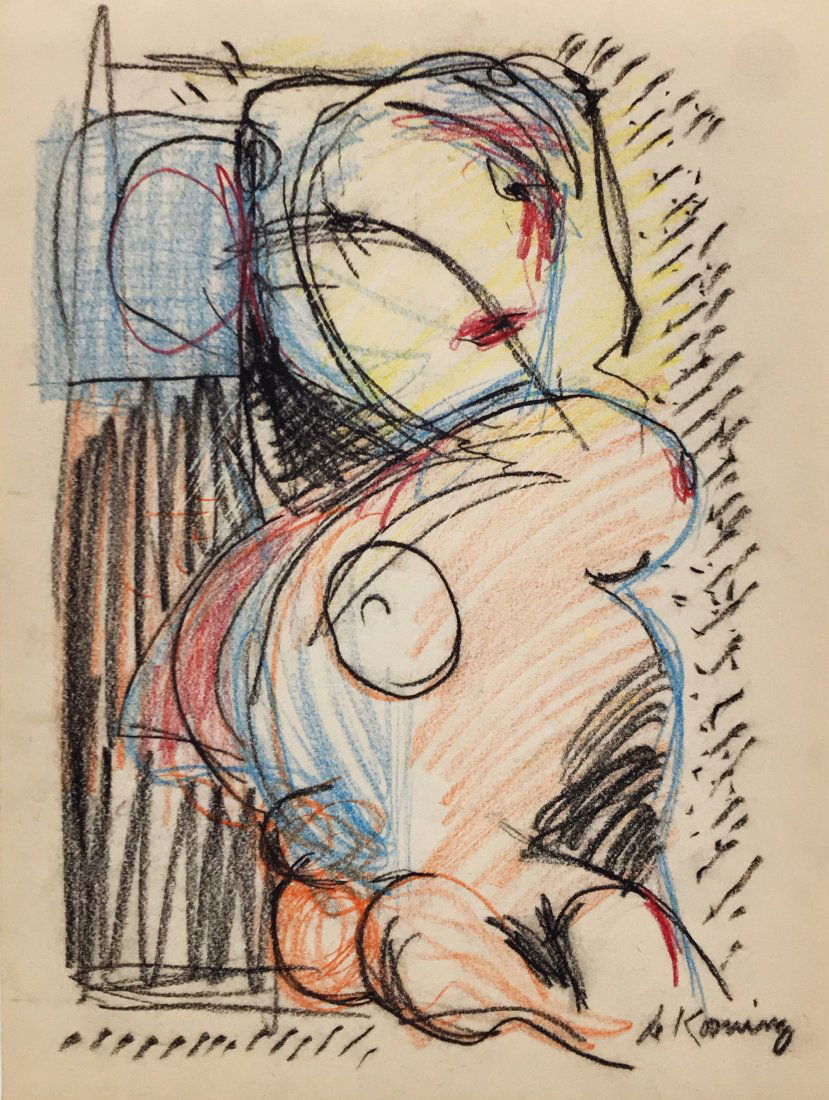 WILLEM DE KOONING, Pastel on Paper (Attrib.): WILLEM DE KOONING (1904-1997) Title: Untitled, Medium: Pastel on Paper, Size: 11.75 x 8.75 in, Date: c. 1950-55. w/C. of Attrib. Was a renowned American-Dutch painter and a founding member of the Abst