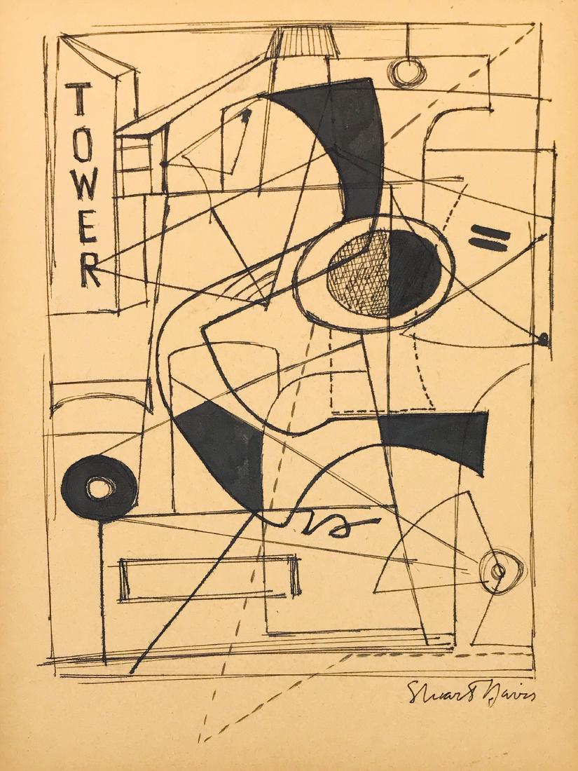 STUART DAVIS, Ink on Paper (Attrib.): STUART DAVIS (1892-1964) Title: Untitled (TOWER), Medium: INk on Paper, Date: c. 1935-40, Size: 12 x 9 in. w/C. of Attrib. Was an American Modernist painter best known for his brilliantly colored geom