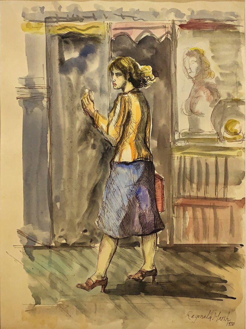 REGINALD MARSH, Mixed Media on Paper (Attrib): REGINALD MARSH (1898-1954) Title: Untitled, Medium: Mixed Media on Paper, Size: 14 x 11 in, Date: 1950. w/C. of Attrib. Was an American painter, renowned for his depictions of New York street life thr