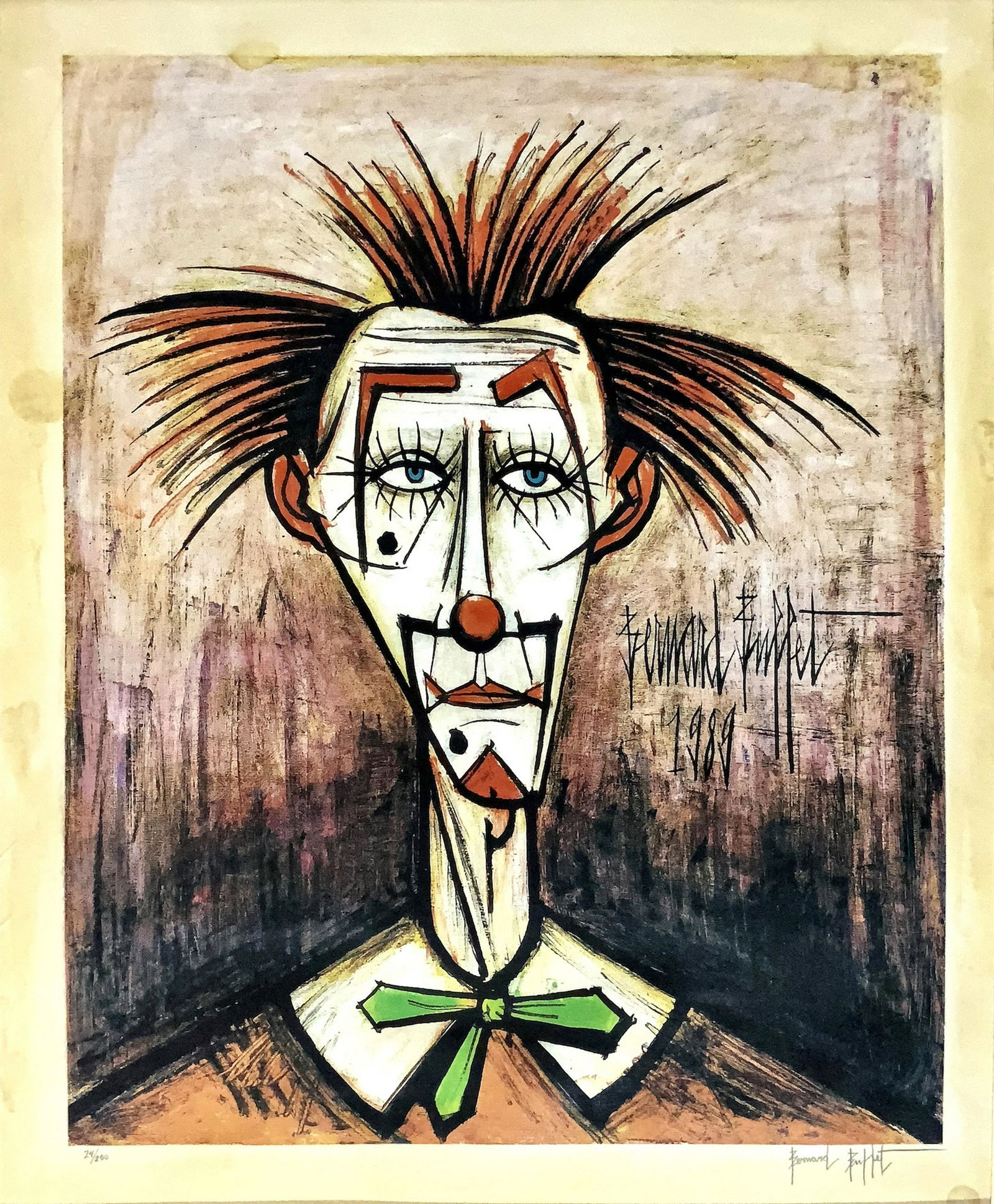 BERNARD BUFFET, Limited Edition Lithograph, # 24/250: BERNARD BUFFET (1928-1999) Title: Clown, Medium: Limited Edition Lithograph, # 24/250, Size: 27.50 x 19.25 in, Date: c. 1989-93. Was a French Expressionist painter. Best known for his representational