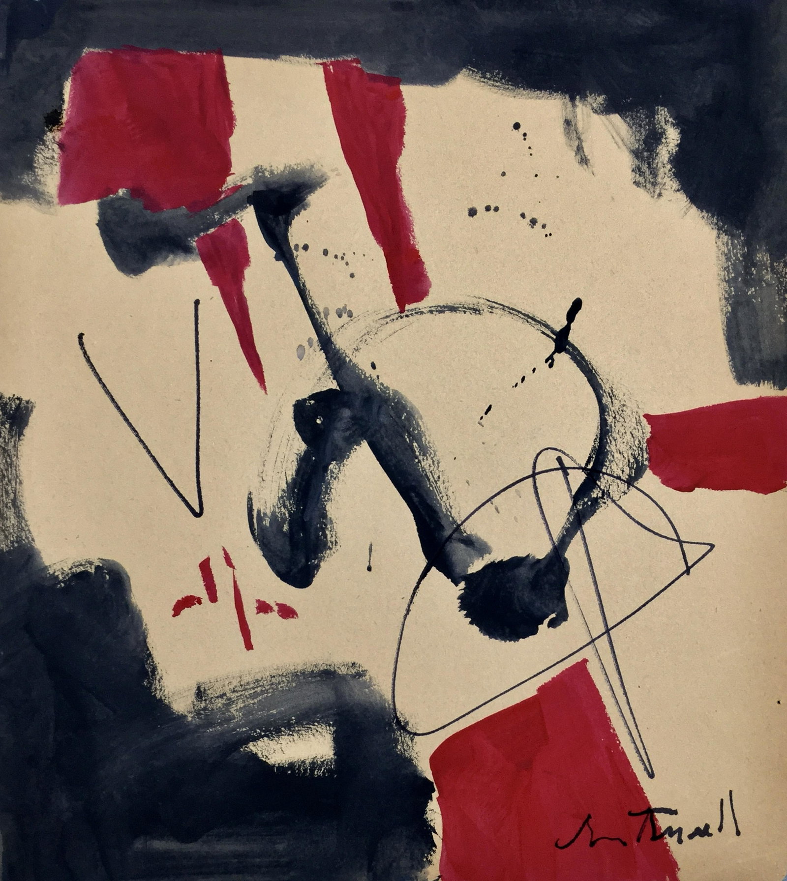 ROBERT MOTHERWELL, Gouache on Paper (Attrib): ROBERT MOTHERWELL (1915-1991) Title: Untitled, Medium: Gouache on Paper, Size: 12.25 x 11 in, Date: c. 1975-80. Private Collection. w/C. of Attrib. Was an American artist and seminal Abstract Expressi