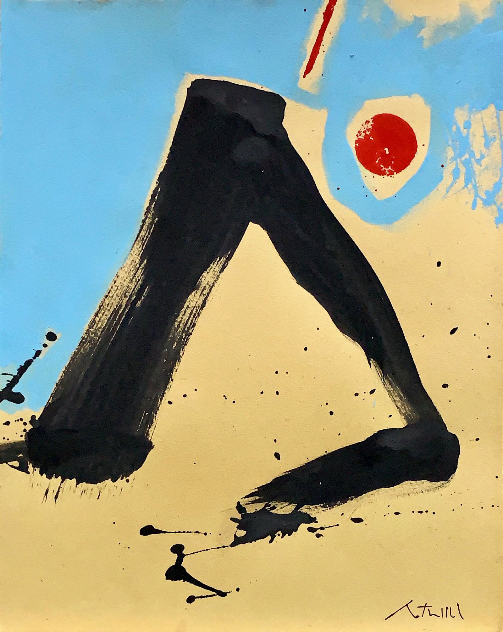 ROBERT MOTHERWELL, Gouache on Paper (Attrib): ROBERT MOTHERWELL (1915-1991) Title: Untitled, Medium: Gouache on Paper, Size: 14 x 11.25 in, Date: c. 1970-77. Private Collection. w/C. of attribution. Was an American artist and seminal Abstract Exp