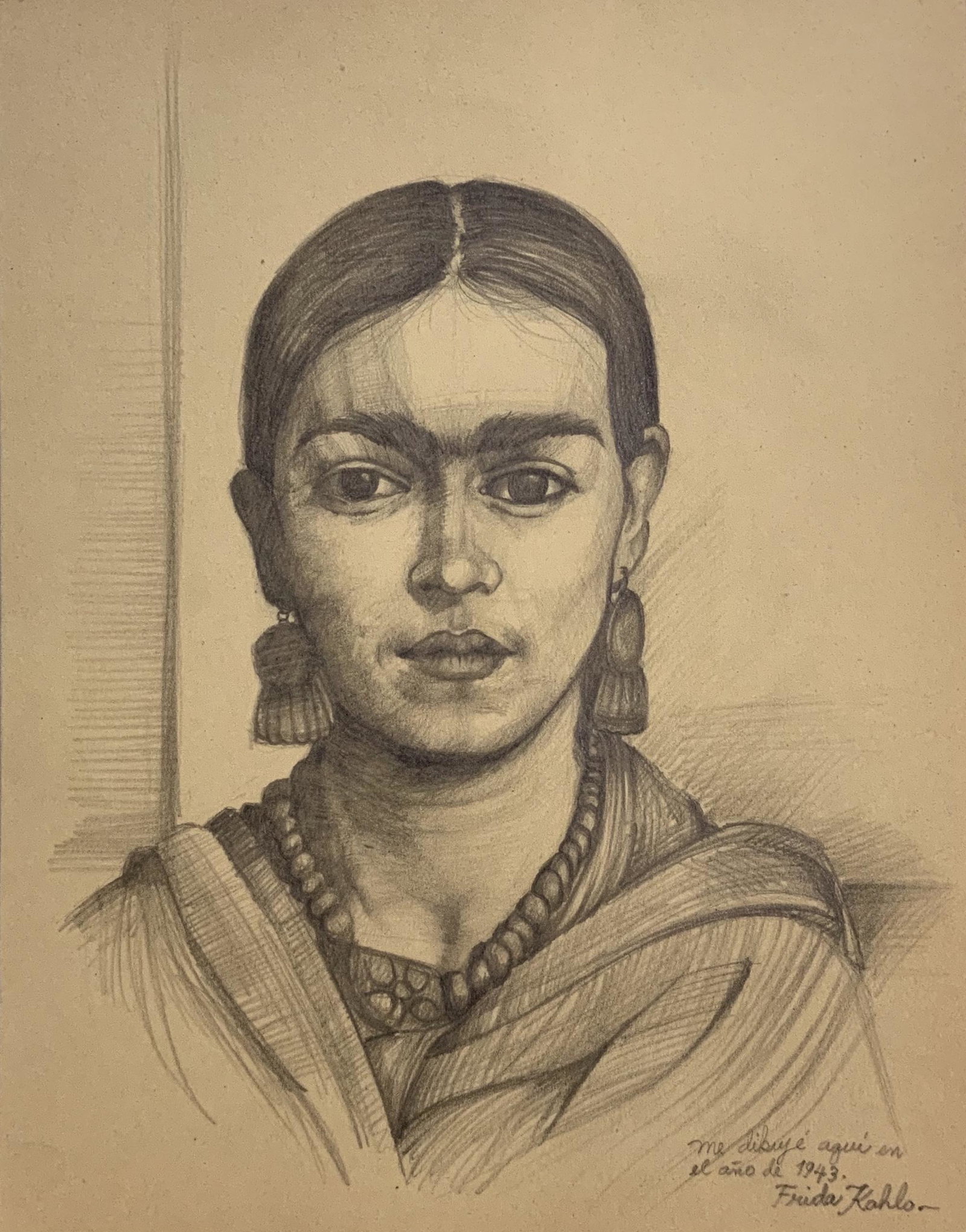FRIDA KAHLO, Pencil on paper.: FRIDA KAHLO (1907-1954) Title: Autorretrato, Medium: Pencil on paper, Date: 1943, Size: 12.95 H x 10.19 W in (32.9 x 25.9 cm). COA by Mrs. Ruth Alvarado Rivera. Was a celebrated Mexican painter known 