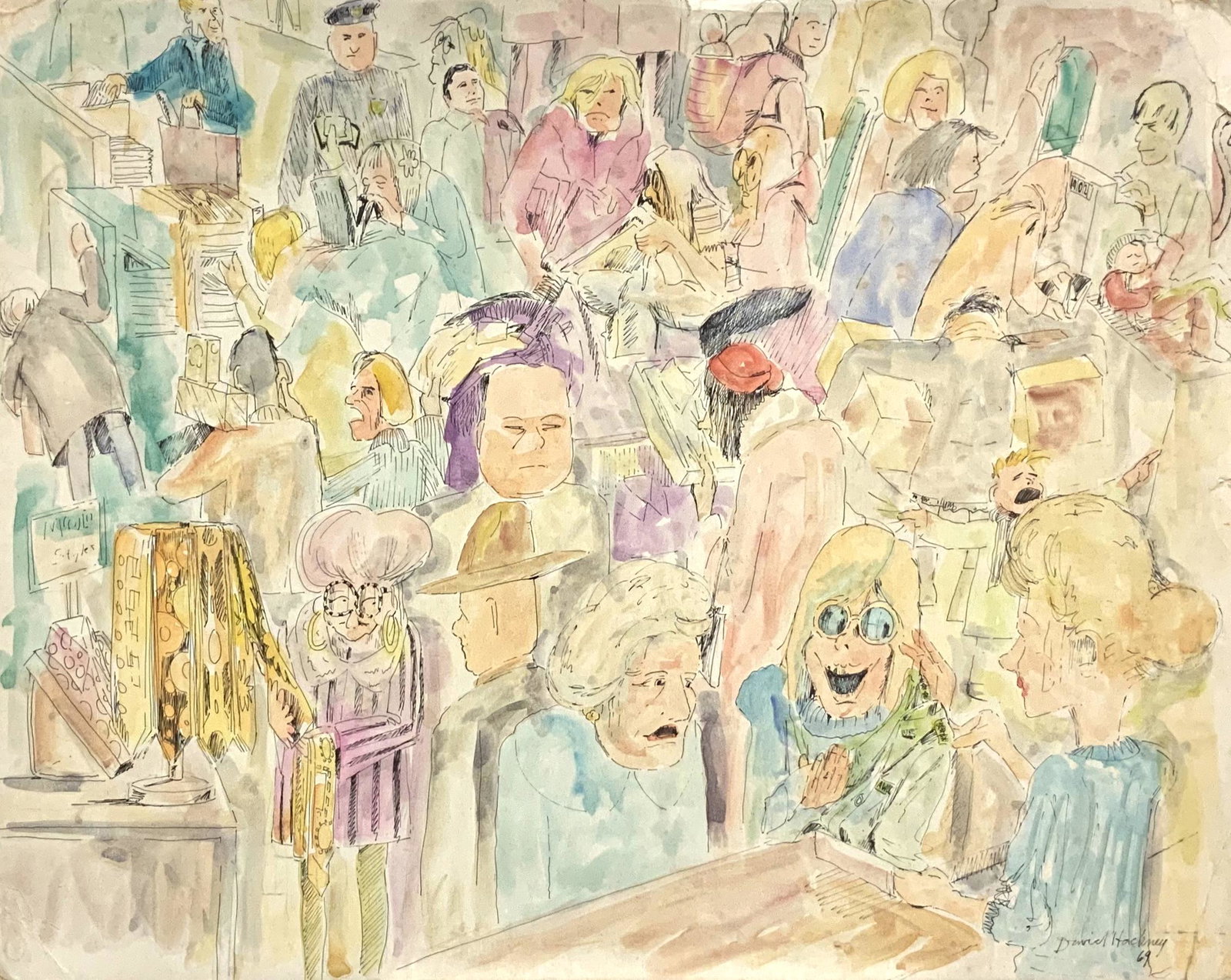 DAVID HOCKNEY, Mixed Media on Cardboard (Attrib.): DAVID HOCKNEY (British, born 1937) Title: Untitled, Medium: Mixed Media on Cardboard, Size: 22 x 28, Date: 1969. w/C. of Attrib. Is one of the most influential British artists of the 20th century. He 