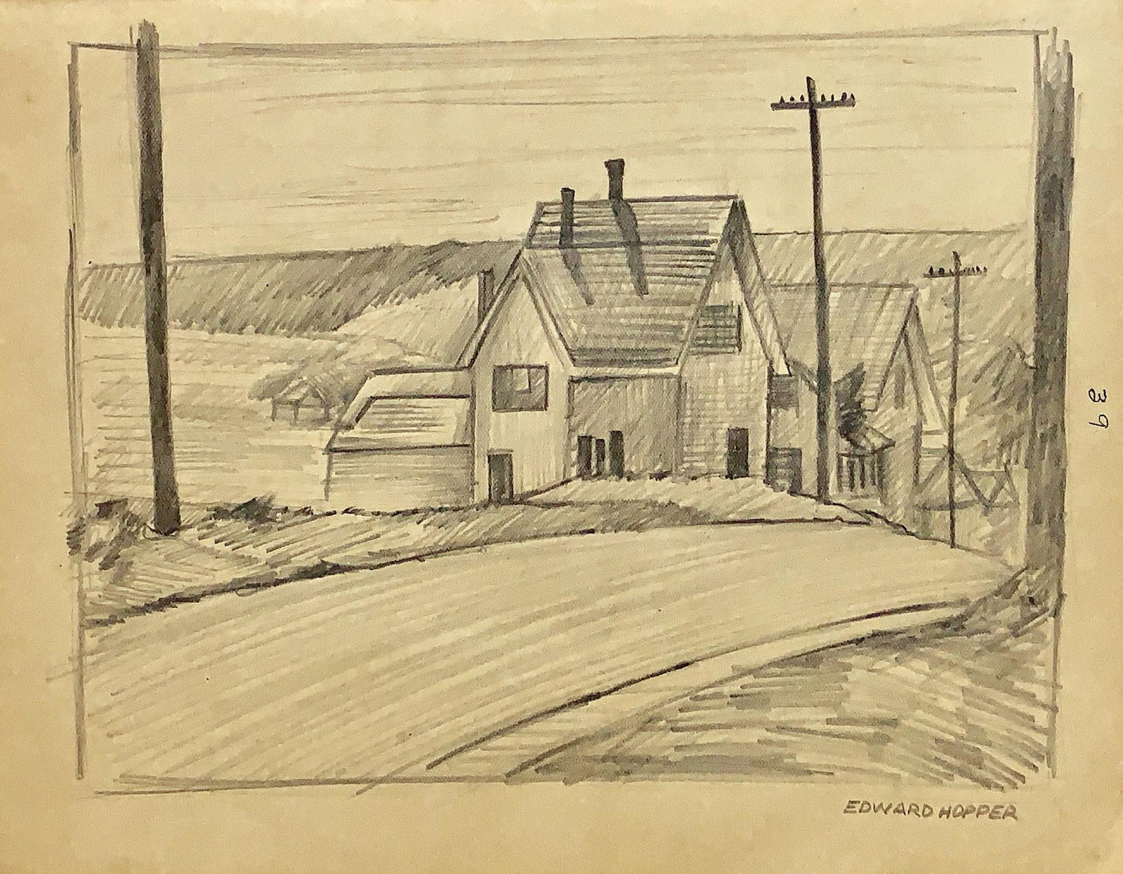 EDWARD HOPPER, Pencil on Paper (Attrib): EDWARD HOPPER (1882-1967) Title: Untitled (House in Landscape), Medium: Pencil on Paper, Date: c. 1940, Size: 8 x 10 in. w/C. of Attribution. Was an American Modern master, famous for his realist oil 