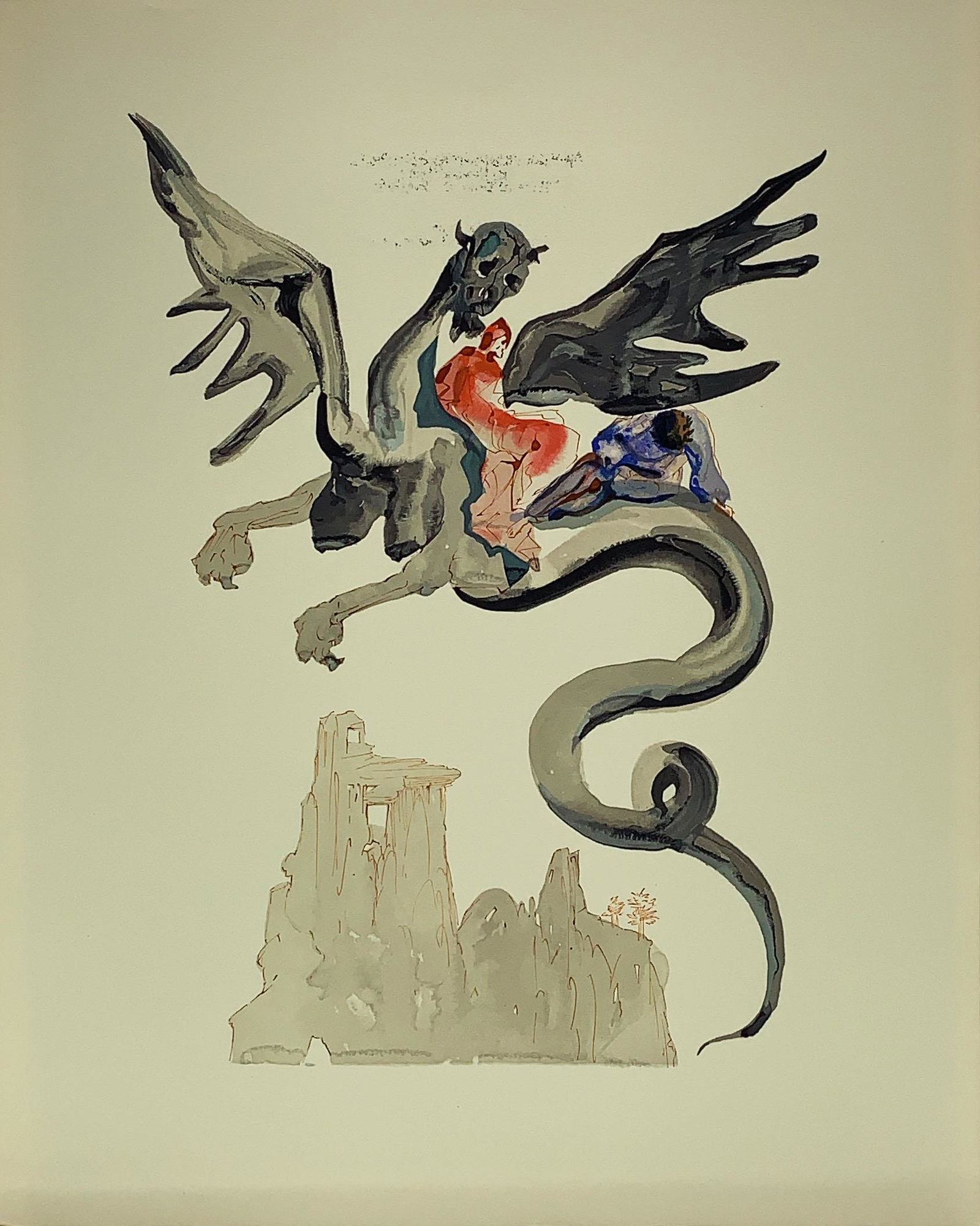 Authentic unsigned "wood block" print By Salvador Dali: SALVADOR DALI (1904-1989) Authentic unsigned "wood block" print By Salvador Dali from the Divine Comedy, 1964, Size: 13 x 10.25 in, Signed and numbered by Bruce Hochman, OS, The Salvador DaliÂ­ Gall