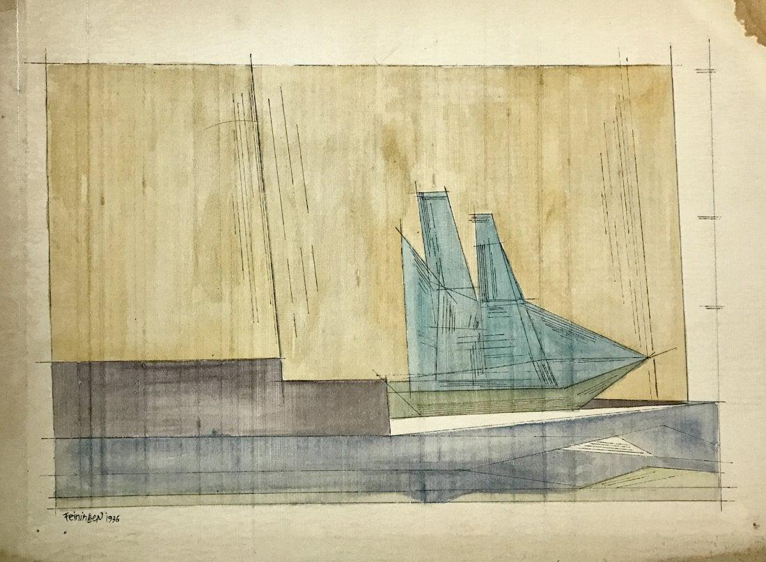 LYONEL FEININGER, Mixed Media on Cardboard (Attrib): LYONEL FEININGER (American - German, 1871-1956) Title: Untitled, Medium: Mixed Media on Cardboard, Date: 1936, Size: 12 x 16 in. w / C. of Attribution. Was an American-German artist and member of the