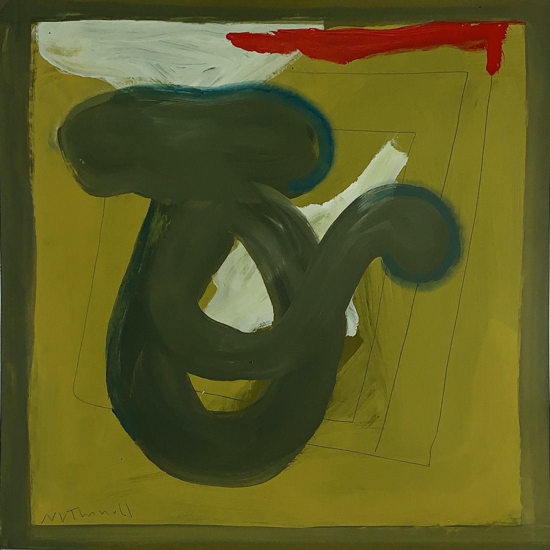 ROBERT MOTHERWELL, Gouache on cardboard (Attrib): ROBERT MOTHERWELL (1915-1991) Title: Untitled, Medium: Gouache on cardboard, Size: 20.50" x 21" (in), Date: c. 1970-75. w / C. of Attribution. Was an American artist and seminal Abstract Expressionist