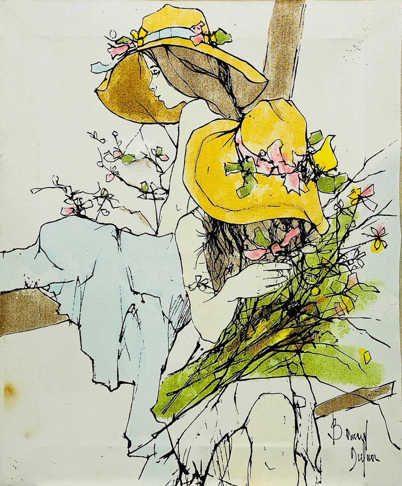 BERNARD DUFOUR, Oil on canvas (Attrib.): BERNARD DUFOUR (1922-2016) Title: Untitled, Medium: Oil on canvas, Size: 18" x 15" (in), Date: c. 1984. w / C. of Attribution. Is a French artist known for his Sapphic paintings of young woman. Born o