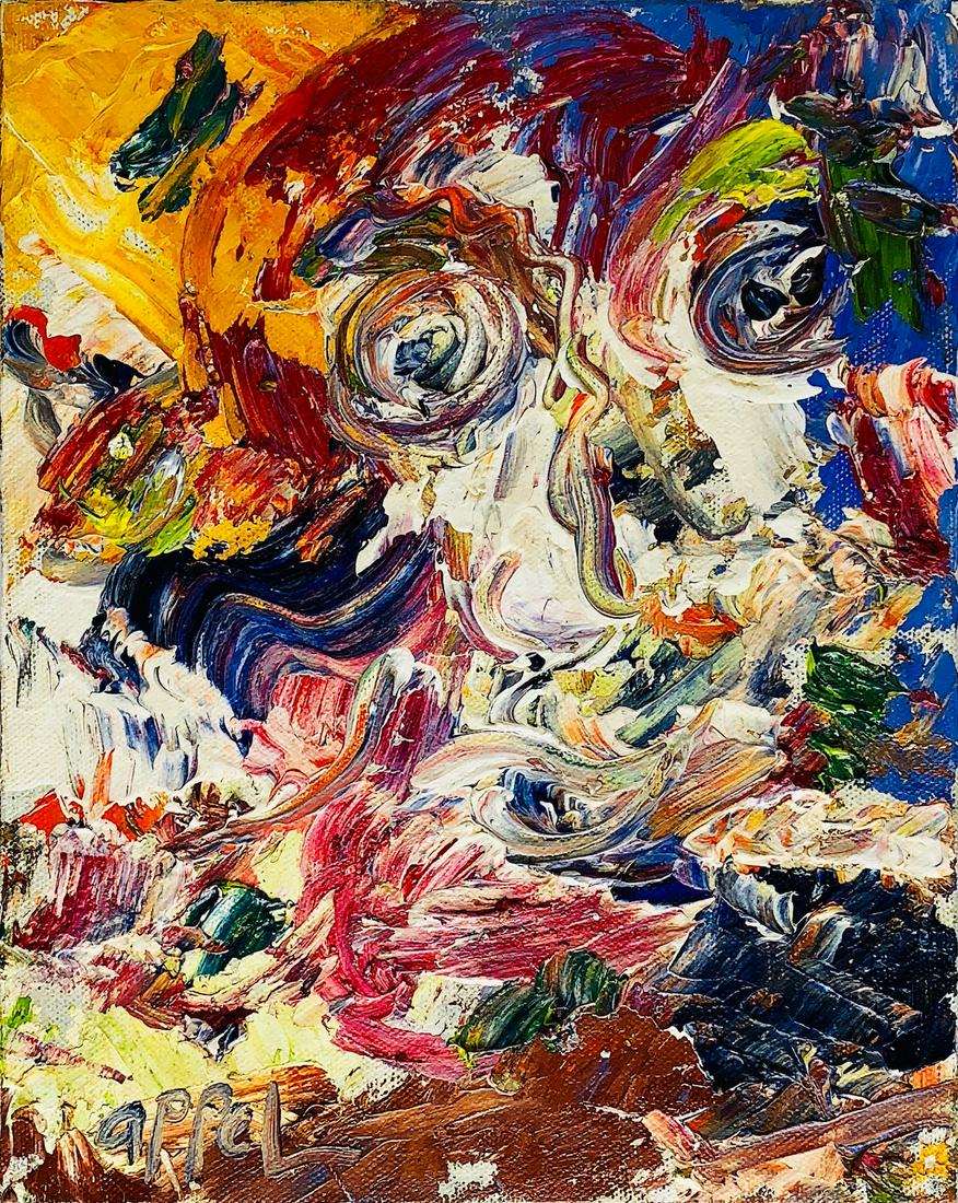 KAREL APPEL, Oil on Canvas (Attrib): KAREL APPEL (1921-2006) Title: Untitled, Medium: Oil on Canvas, Date: c. 1960-65, Size: 9.9" x 8.4" (in). w / C. of Attribution. Dutch painter of turbulent, colourful, and semi abstract compositions, 
