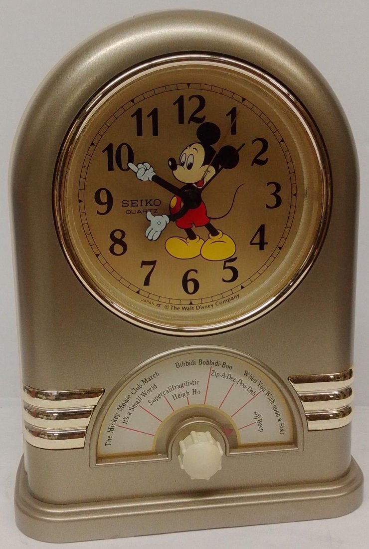 Rare Vintage Seiko Quartz Disney Mickey Mouse Clock: Title: Rare Vintage Seiko Quartz Disney Mickey Mouse Clock. Description: Very Rare Seiko Quartz Disney Mickey Mouse Sing Along Musical Alarm Clock Jukebox. Plays 7 songs.