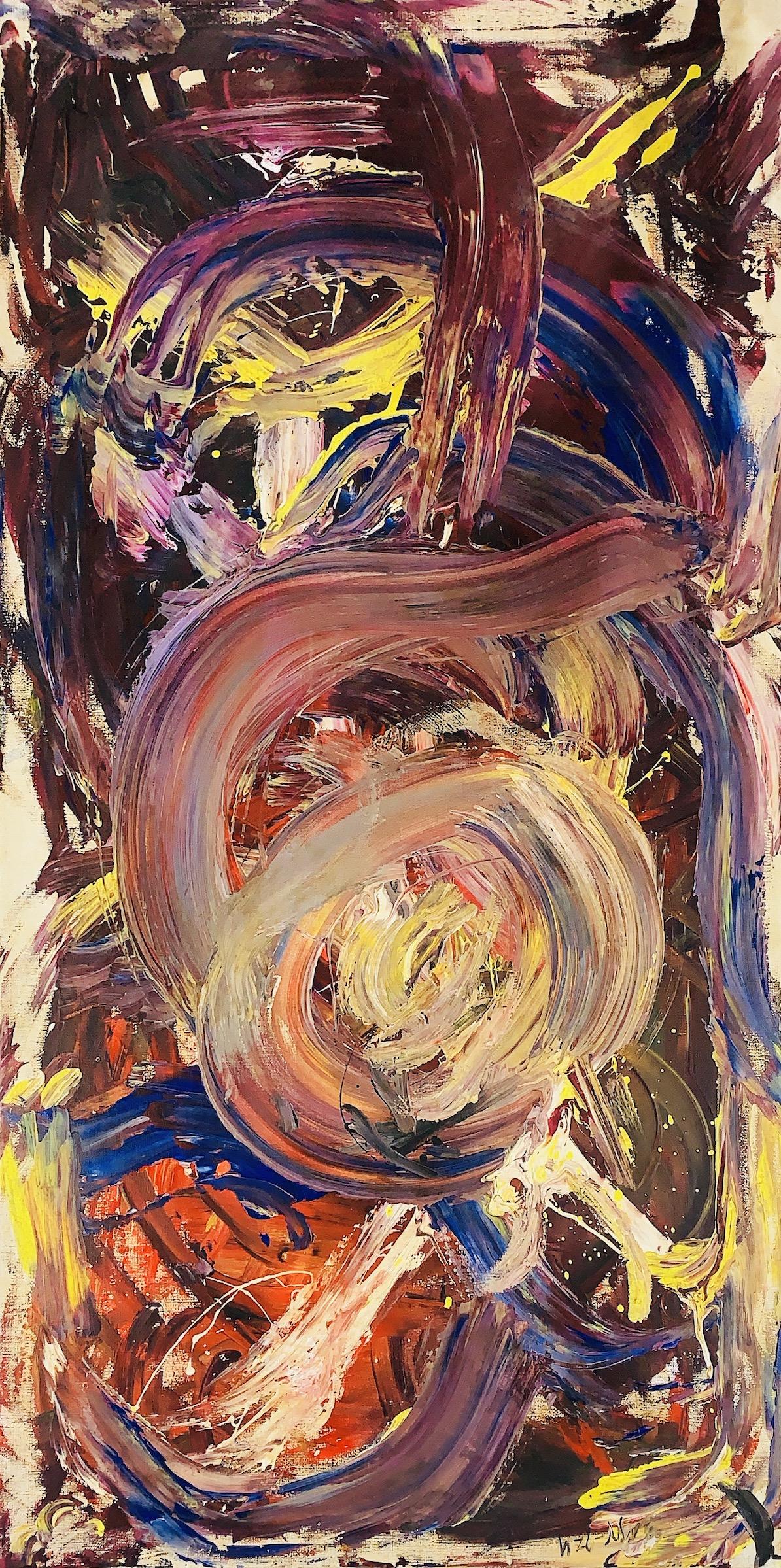 KAZUO SHIRAGA, Oil on canvas (Attrib.): KAZUO SHIRAGA (1924-2008) Title: Untitled, Medium: Oil on canvas, Size: 40" x 20" (in), Date: c. 1994. w / C. of Attribution. was a Japanese artist best known for his performative painting practice. S