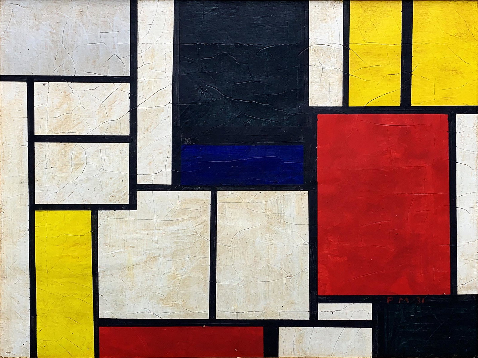 PIET MONDRIAN, Oil on Canvas (Attrib.): PIET MONDRIAN (1872-1944) Title: Untitled (Geometric Composition), Medium: Oil on Canvas, Date: 1931, Size: 13" x 17" (inches). w / C. of Attribution. Piet Mondrian was a Dutch artist famous for his i