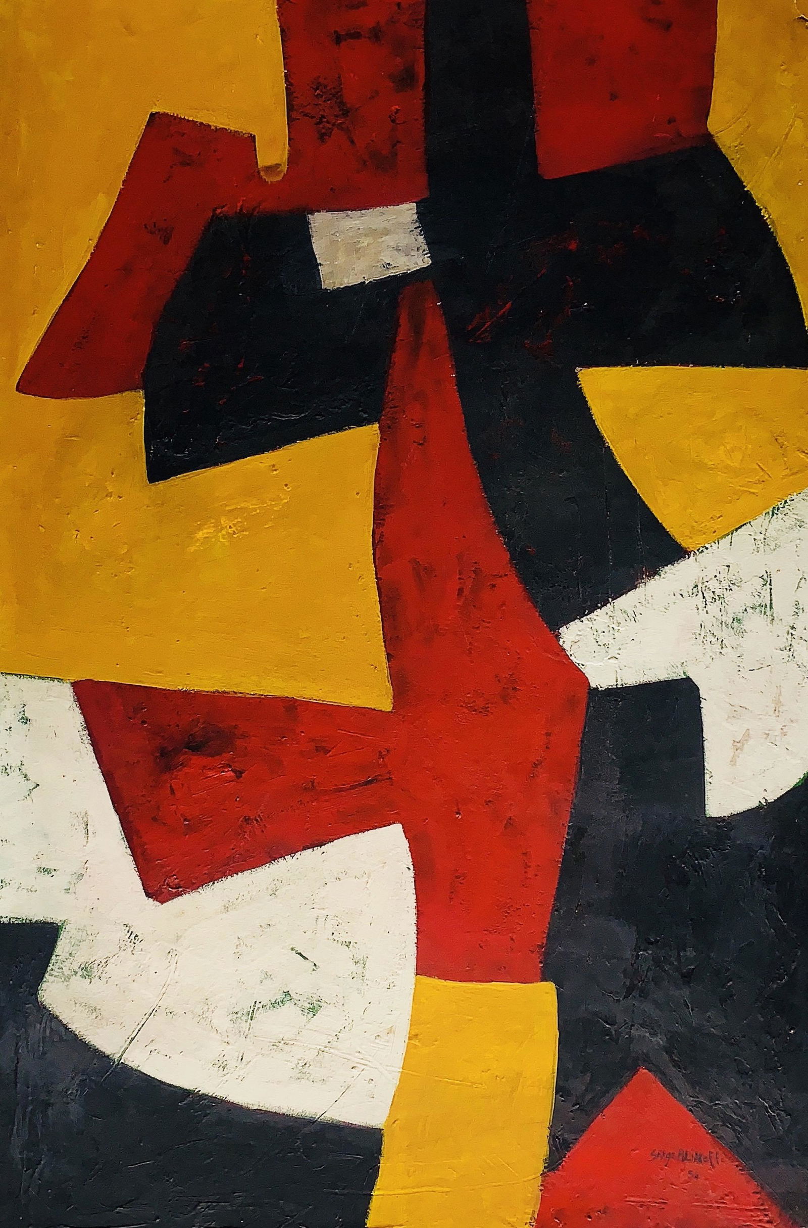 SERGE POLIAKOFF, Oil on canvas panel (Attrib.): SERGE POLIAKOFF (1906-1969) Title: Untitled (Composition), Medium: Mixed Media on Cardboard, Size: 22.50" x 15" (inches), Date 1954. w / C. of Attribution. Was a Russian artist associated with the Sch