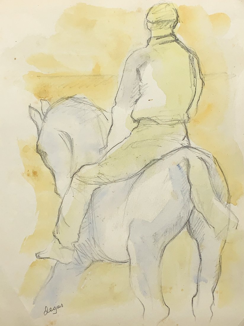 EDGAR DEGAS, Mixed Media on Paper (Attrib): EDGAR DEGAS (1834-1917) Title: Untitled (Horse rider), Medium: Mixed Media on Paper, Date: c. 1912-15, Size: 10.50 x 7.75 in. Private Collection. w / C. of Attribution. Was one of the leading founders