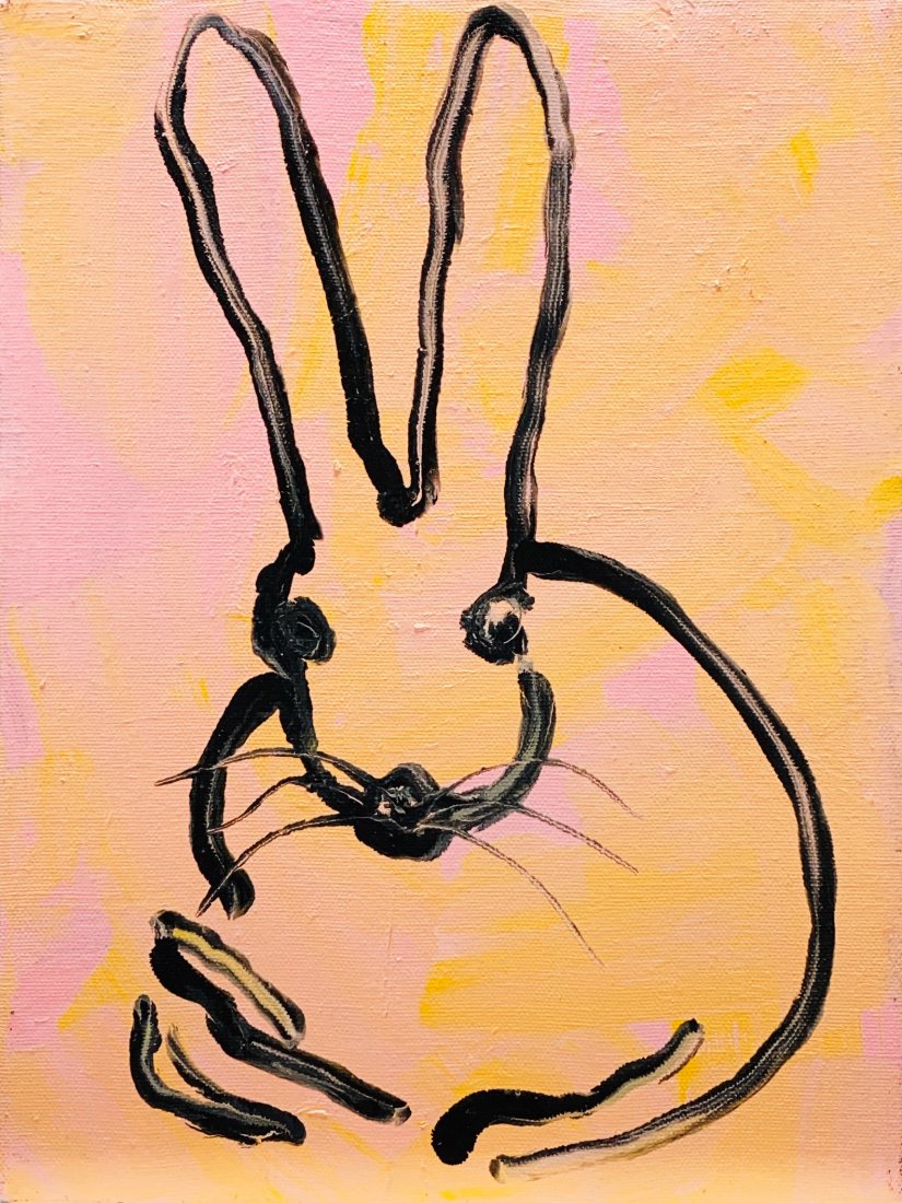 HUNT SLONEM, Oil on canvas (Attrib.): HUNT SLONEM (American born 1951) Title: Untitled (Pink Rabbits), Medium: Oil on canvas, Size: 12" x 9" (in), Date: 2004. w / C. of Attribution. Is an American painter whose work uniquely combines repr