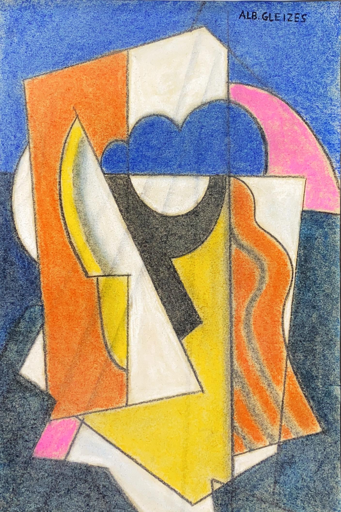 ALBERT GLEIZES, Pastel on paper (Attrib.): ALBERT GLEIZES (1881-1953) Title: Untitled (Cubist composition), Medium: Pastel on paper, Size: 11.75" x 8" (inches), Date: ca. 1927-29. w / C. of Attribution. Was a French artist and writer known for