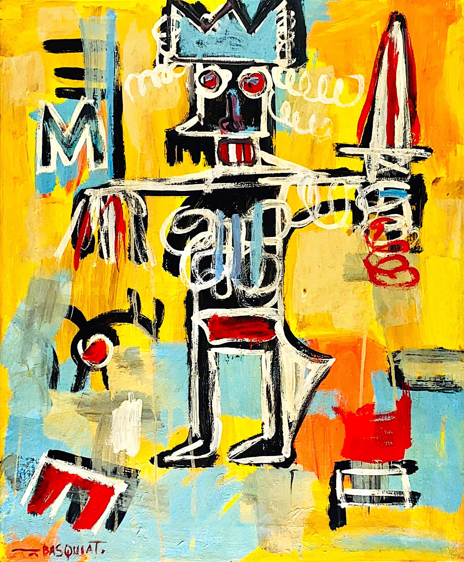 JEAN-MICHEL BASQUIAT, Oil on canvas (Attrib.): JEAN-MICHEL BASQUIAT (1960-1988) Title: Untitled, Medium: Oil on canvas, Date: ca. 1981, Size: 24" x 20" (in). w / C. of Attribution. Was an influential African-American artist who rose to success dur