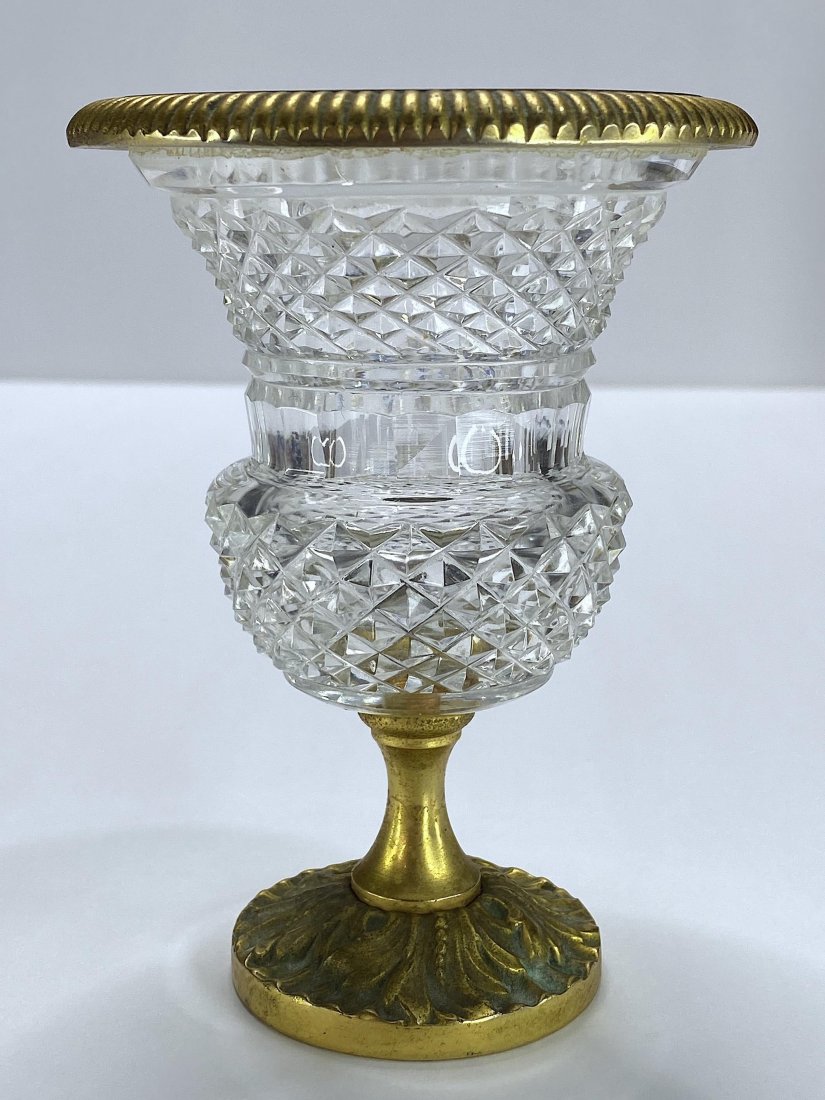 Antique Ormolu Bronze & Bohemian Crystal Vase/Urn: Antique Ormolu Bronze & Bohemian Crystal Vase/Urn, size: 12 Tall cm.