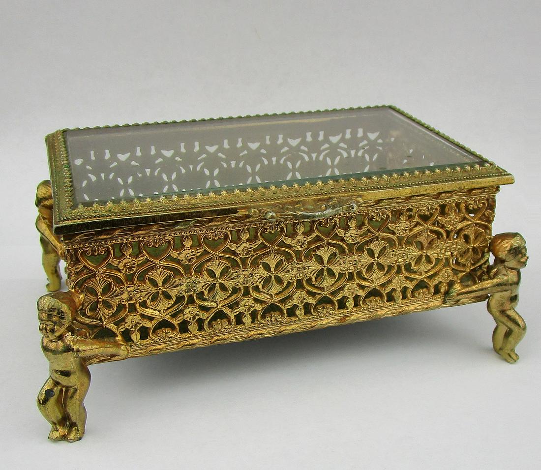 Vintage European Style Ormolu Jewlery Box: Measures 3'' tall x 4.25 wide