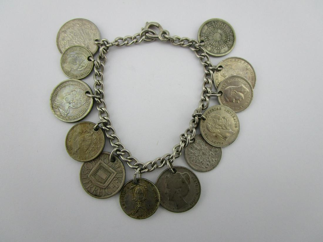 Vintage Silver World Coin Charm Bracelet: Vintage Silver World Coin Charm Bracelet