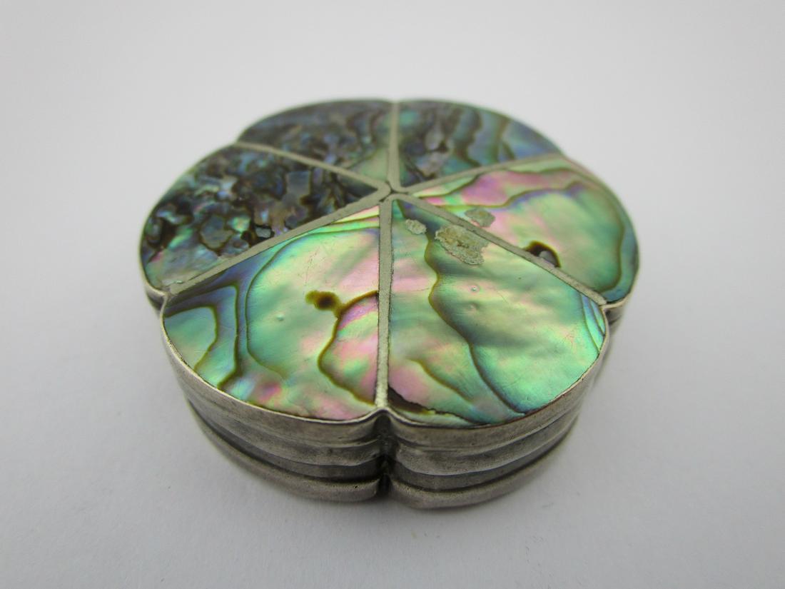 Vintage Abalone Sterling Silver Pill Box: Vintage Abalone Sterling Silver Pill Box