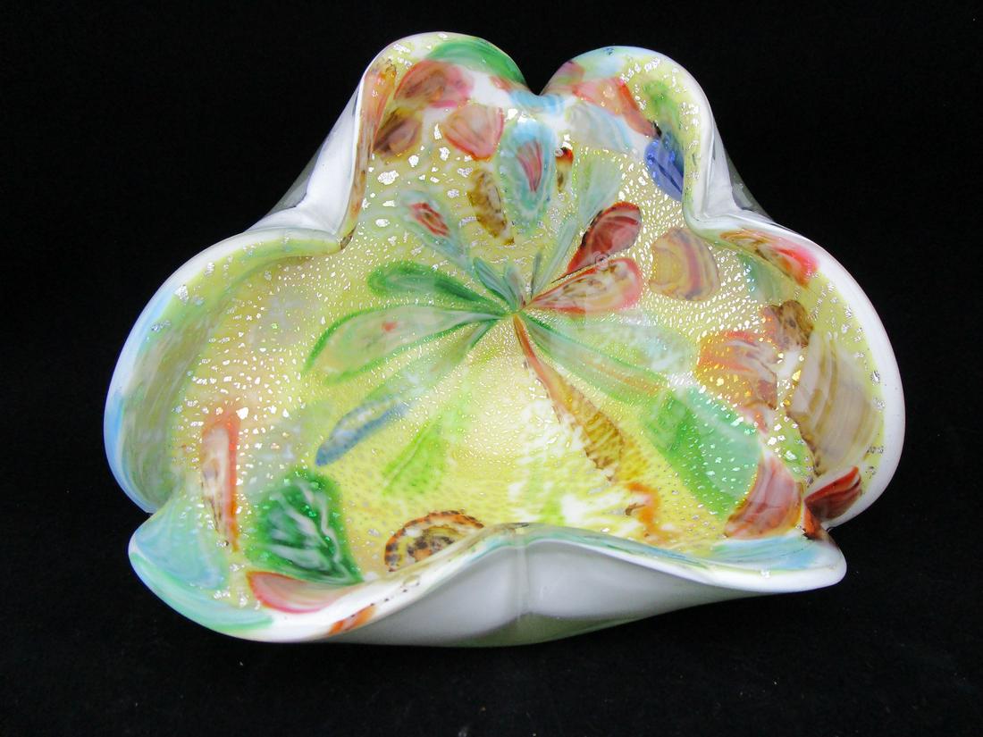 Vintage Murano & Millefiori Heavy Glass Large Ashtray: Vintage Murano & Millefiori Heavy Glass Large Ashtray