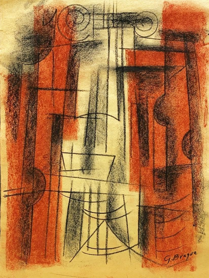 GEORGES BRAQUE, Pastel on Paper (Attrib.): GEORGES BRAQUE (1882-1963) Title: Untitled, Medium: Pastel on paper, Size: 11.75" H x 8.50" W (in), Date: ca. 1911-20. w/C. of Attribution. Was a French artist and cofounder of Cubism. Along with Pabl