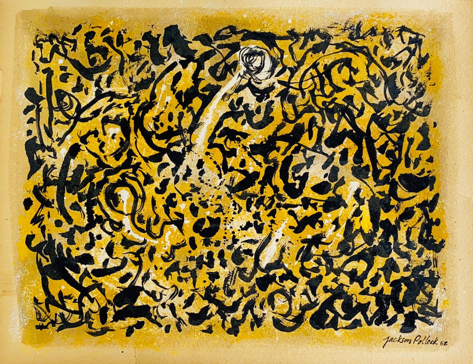 JACKSON POLLOCK, Oil on Cardboard (Attrib): JACKSON POLLOCK (1912-1956) Title: Untitled, Medium: Oil on Canvas, Size: 10.75" H x 14" W (in), Date: 1952. w/C. of Attribution. Was one of the most famous Post-War American artists. A pioneer of Abs