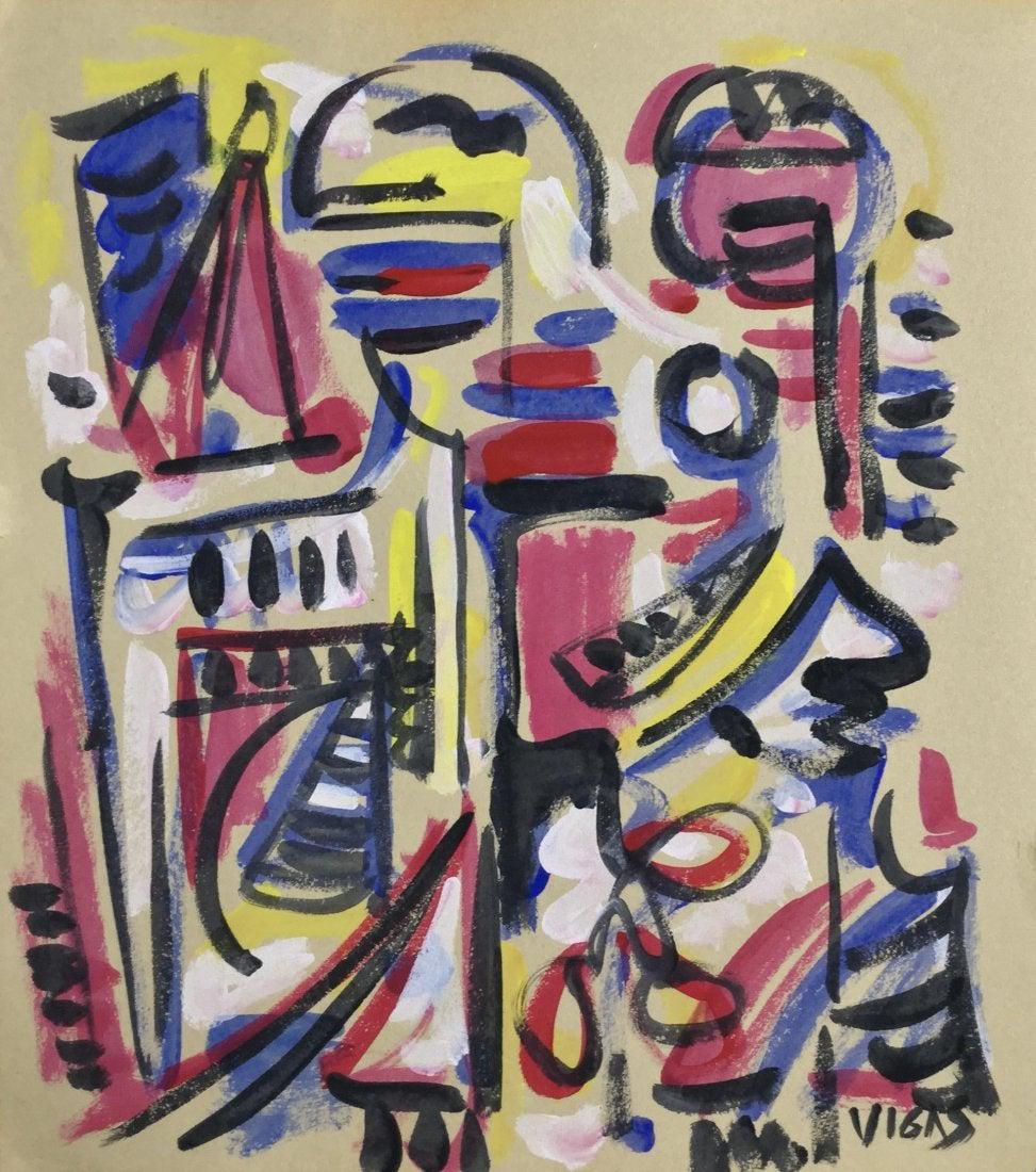 OSWALDO VIGAS, Gouache on Paper (Attrib.): OSWALDO VIGAS (1923-2014) Title: Untitled, Medium: Gouache on Paper, Date: ca. 1970, Size: 12.25" H x 11" W (in). w/C. of Attribution. Was a Venezuelan painter and muralist.He was born in Valencia (19