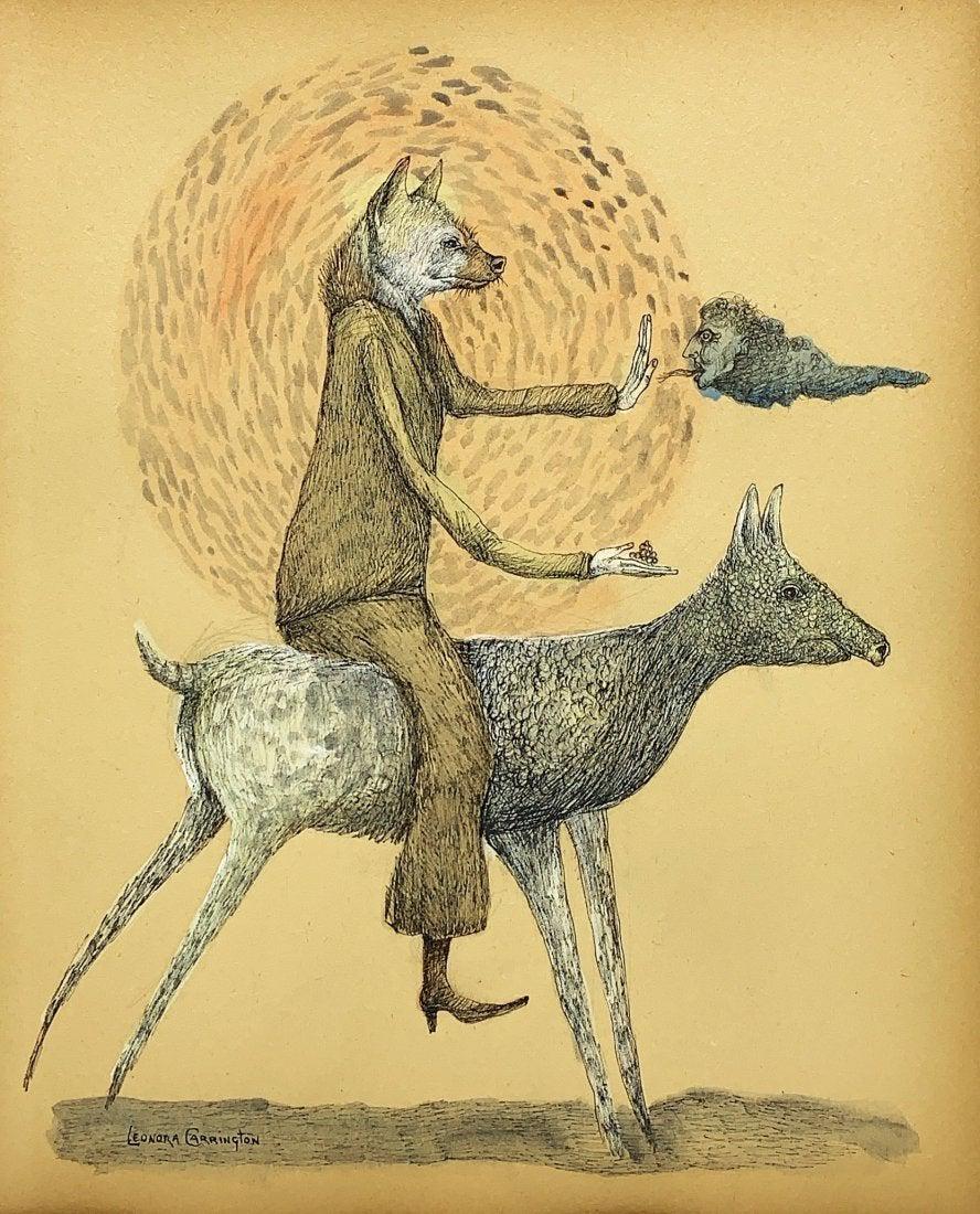 LEONORA CARRINGTON, Ink and Gouache on Paper (Attrib): LEONORA CARRINGTON (1917-2011) Title: Untitled, Medium: Ink and Gouache on Paper, Size: 14" H x 11.25" W (in), Date: c. 1965-69. w/C. of Attribution. Was a British-Mexican Surrealist painter and a fou