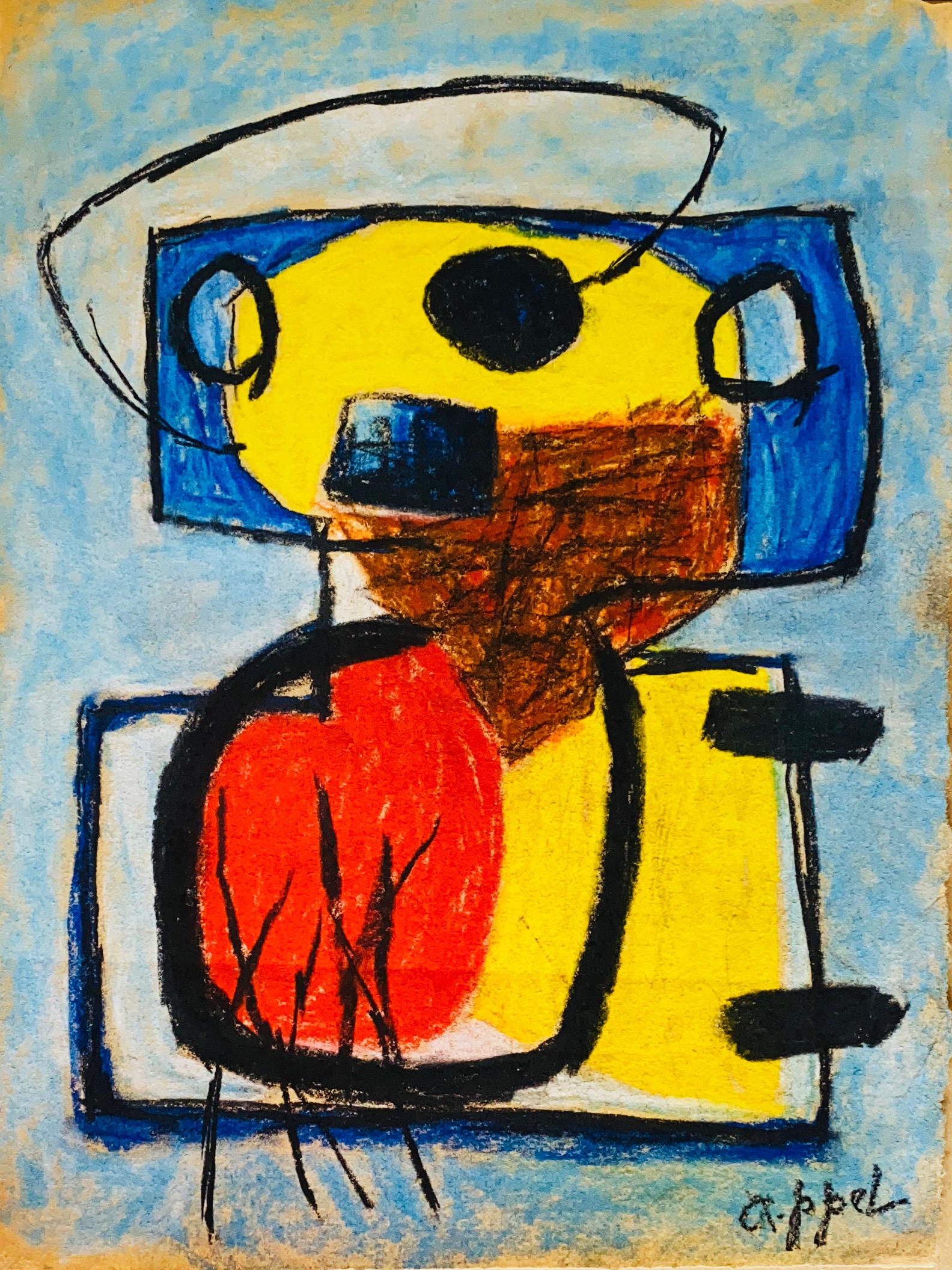 KAREL APPEL, Pastel on Paper (Attrib): KAREL APPEL (1921-2006) Title: Untitled, Medium: Pastel on Paper, Size: 12" H x 9" W (in), Date: ca. 1950. w/C. of Attribution. Was an influential Dutch painter whosae figurative abstractions employed