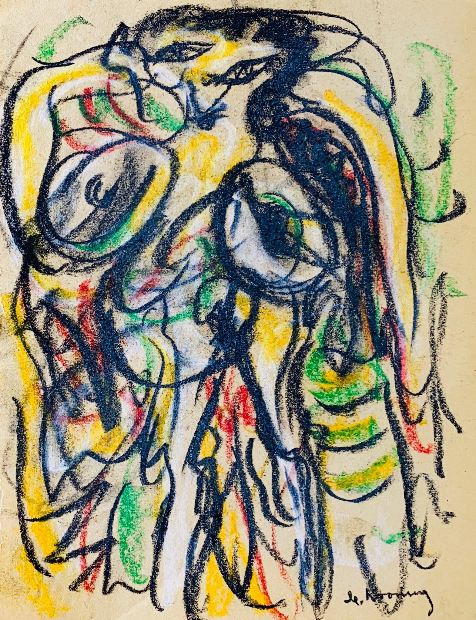 WILLEM DE KOONING, Pastel on Paper (Attrib.): WILLEM DE KOONING (1904-1997) Title: Untitled, Medium: Pastel on Paper, Size: 12" H x 8.75" W (in), Date: ca. 1950-55. w/C. of Attribution. Was a renowned American-Dutch painter and a founding member
