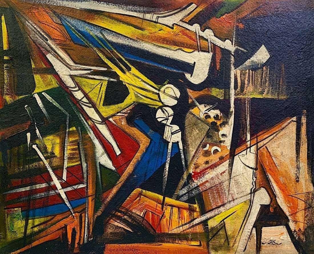 ROBERTO MATTA, Oil on Cardboard (Attrib): ROBERTO MATTA (1911- 2002) Title: Untitled, Medium: Oil on Cardboard, Date: ca. 1950-60, Size: 15.75 H x 19.50 W in. w/C. of Attribution. Was a Chilean-born artist known for his unique blending of Sur