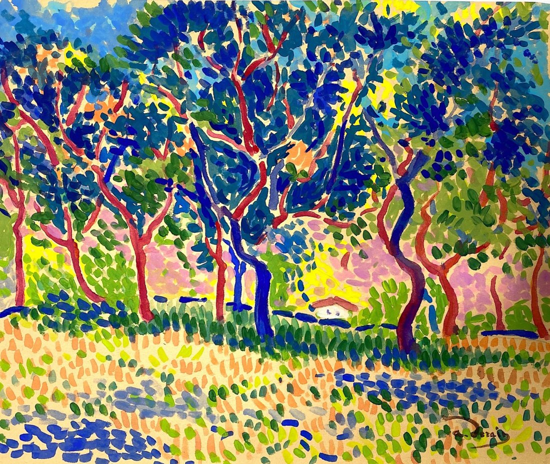 ANDRE DERAIN, Watercolor on Paper (Attrib.): ANDRE DERAIN (1880-1954) Title: Untitled (landscape), Medium: Watercolor on Paper, Date: ca. 1920, Size: 10" H x 12" W (inches). w / C. of Attribution. Was a French painter who, along with Henri Matis