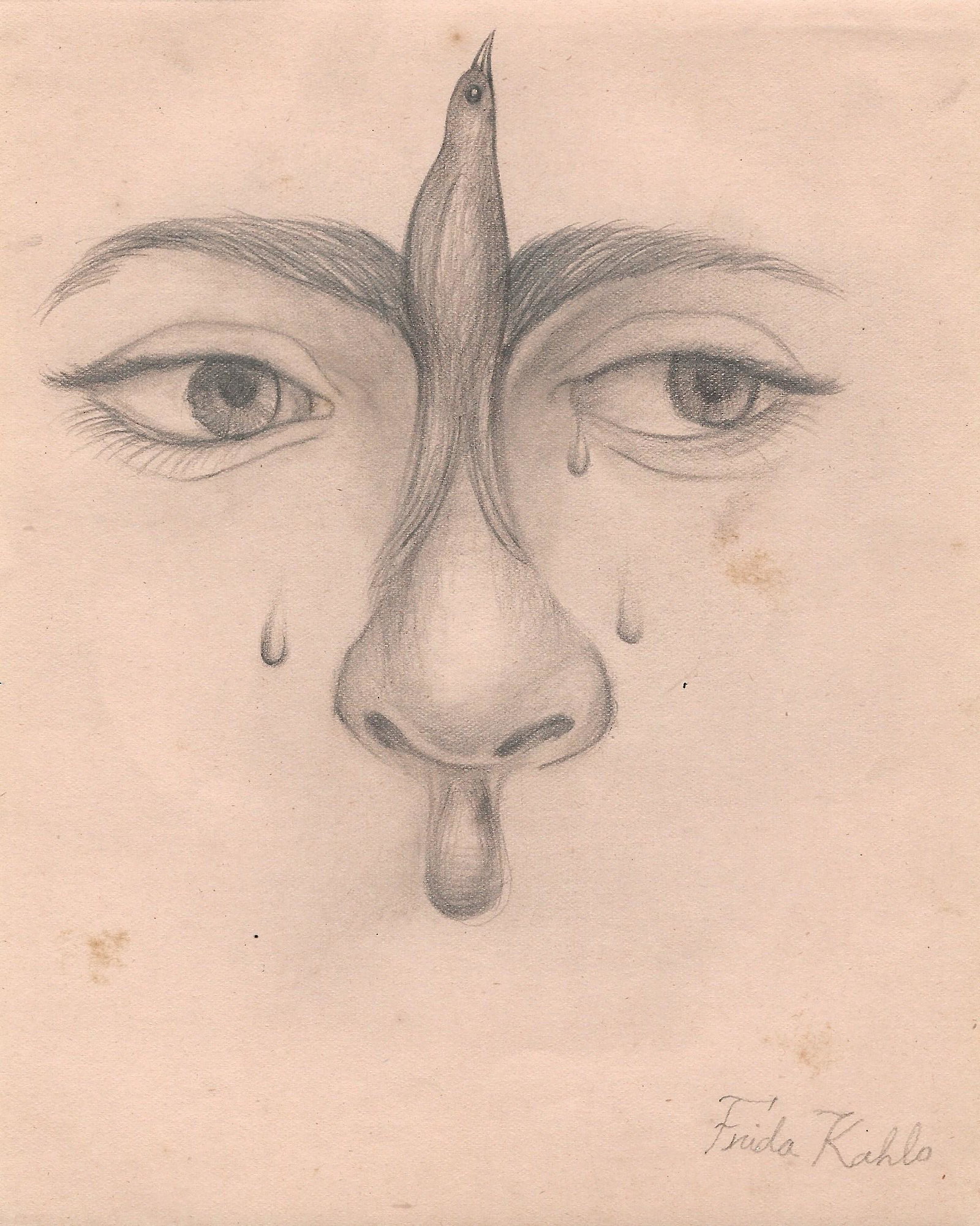 FRIDA KAHLO, Pencil on Paper.: FRIDA KAHLO (1907-1954) Title: Autorretrato, Medium: Pencil on Paper, Date: ca. 1932, Size: 19.2 x 15.5 cms. COA by Mrs. Ruth Alvarado Rivera. Was a celebrated Mexican painter known for her complex se