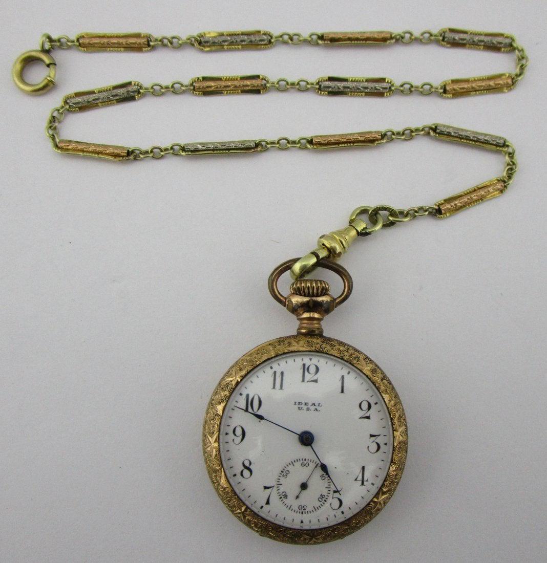 Antique Ideal Pocket Watch C.1885-1926: Antique Ideal Pocket Watch C.1885-1926 With Beautiful Etched Case. Ideal was used as a trade name used on pocket watch movements manufactured by New York Standard Watch Co. The manufactured watches in