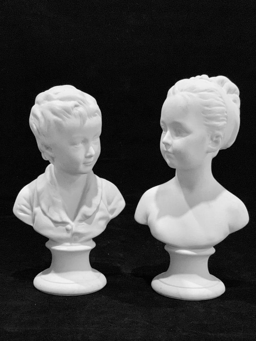 CAMILLE THARAUD, Busts in Biscuit Limoges (Bisque): CAMILLE THARAUD (FRANCE, 1878-1956)"Children", busts in Biscuit (Bisque) and Limoges porcelain. They represent Louise and Alexandre, sons of the architect Alexandre-ThÃ©odore Brongniart. France 19th