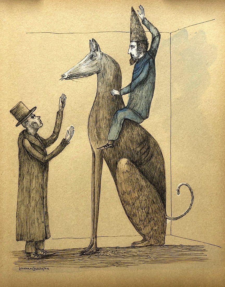 LEONORA CARRINGTON, Ink and Gouache on Paper (Attrib): LEONORA CARRINGTON (1917-2011) Title: Untitled, Medium: Ink and Gouache on Paper, Size: 14" H x 11.75" W (in), Date: ca. 1965-69. w/C. of Attribution. Was a British-Mexican Surrealist painter and a fo