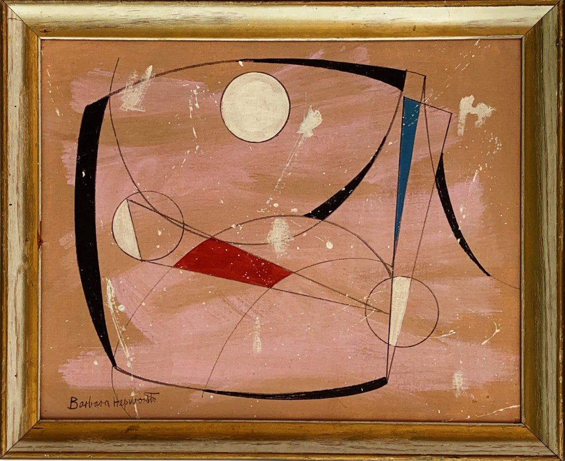 BARBARA HEPWORTH, Mixed Media on Canvas Panel: BARBARA HEPWORTH (1903-1975) Title: Untitled, Medium: Mixed Media on Canvas Panel, Size: 16 H x 20 W inches, Date: ca. 1969. w/C. of Attribution. Was a British artist. Achieving international acclaim,