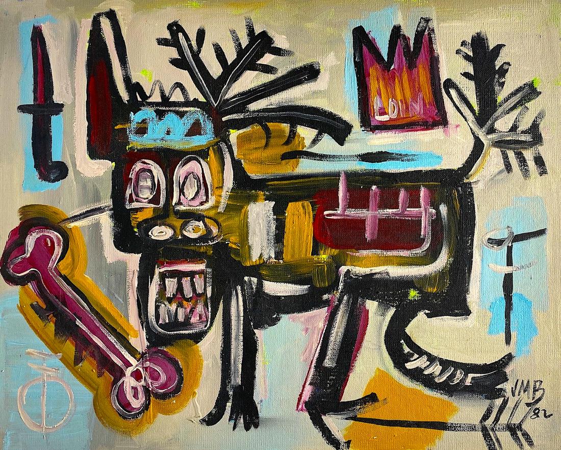 JEAN-MICHEL BASQUIAT, Oil on Canvas Panel (Attrib.): JEAN-MICHEL BASQUIAT (1960-1988) Title: Untitled, Medium: Oil on Canvas Panel, Date: 1982, Size: 16" H x 20" W (inches). w/C. of Attribution. Was an influential African-American artist who rose to suc