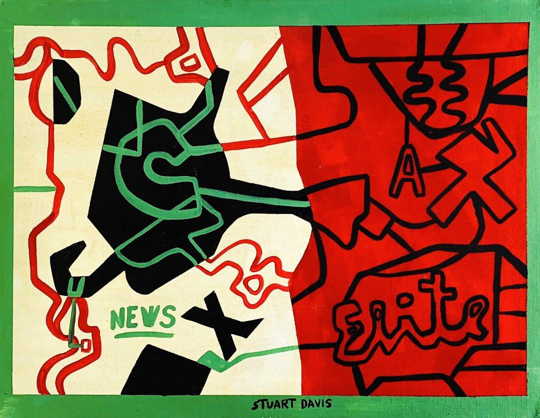 STUART DAVIS, Oil on canvas board (Attrib): STUART DAVIS (1892-1964) Title: Untitled, Medium: Oil on canvas board, Date: ca. 1959-64, Size: 18" x 24" (in). w / C. of Attribution. Was an American Modernist painter best known for his brilliantly