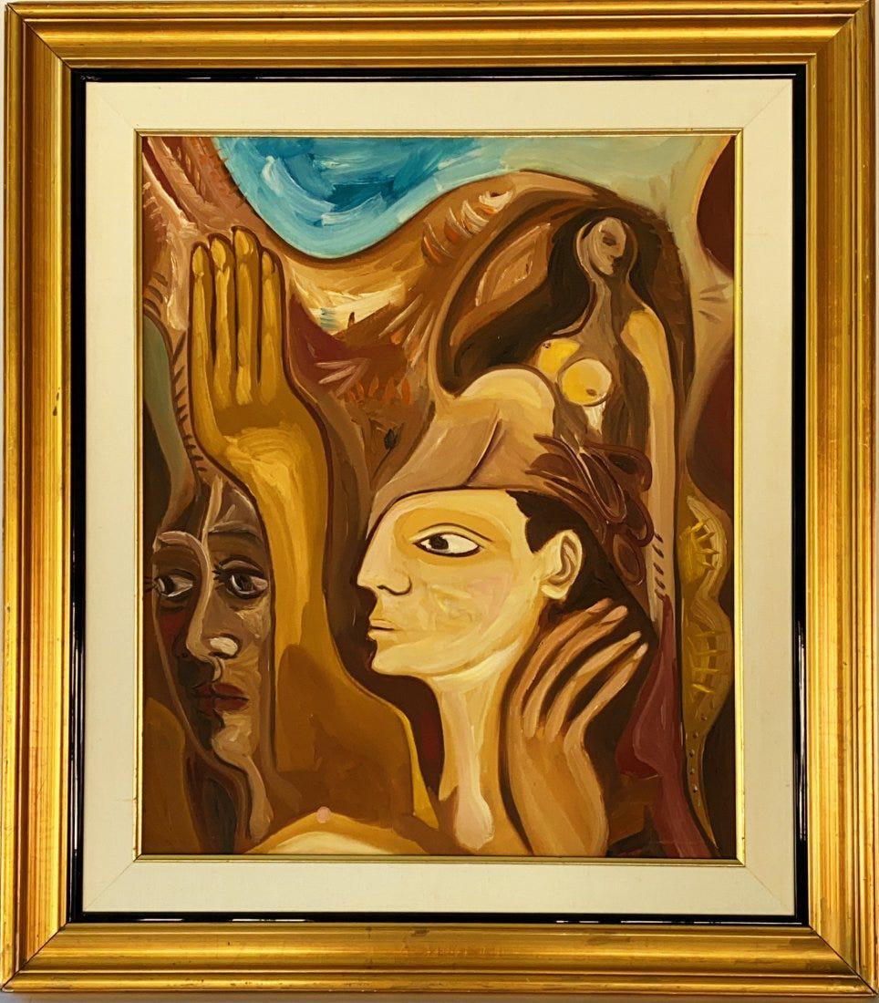 ARCADIO CANCIO, Oil on Canvas: ARCADIO CANCIO (Cuban, b. 1940) Title: La Espera (Waiting), Medium: Oil on Canvas, Size: 20 H x 24 W inches, Date: 4-23-91. Is a Cuban artist that has recreated the female figure in a very personal st