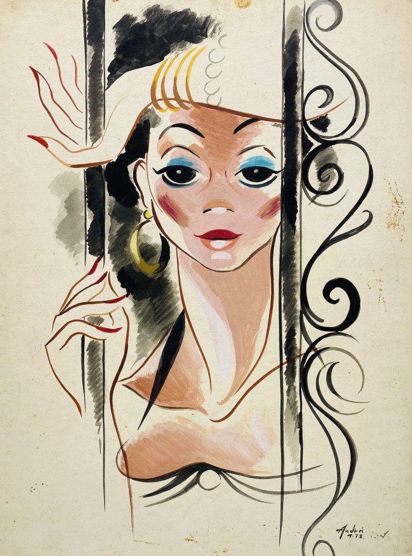 ANDRES GARCIA BENITEZ, Watercolor on Board.: ANDRES GARCIA BENITEZ (1916-1981) Title: Prisionera, Medium: Watercolor on Board, Size: 26.50" H x 20" W (inches), Date: 1978. w/COA Cuban painter, draftsman and illustrator .. From his earliest years