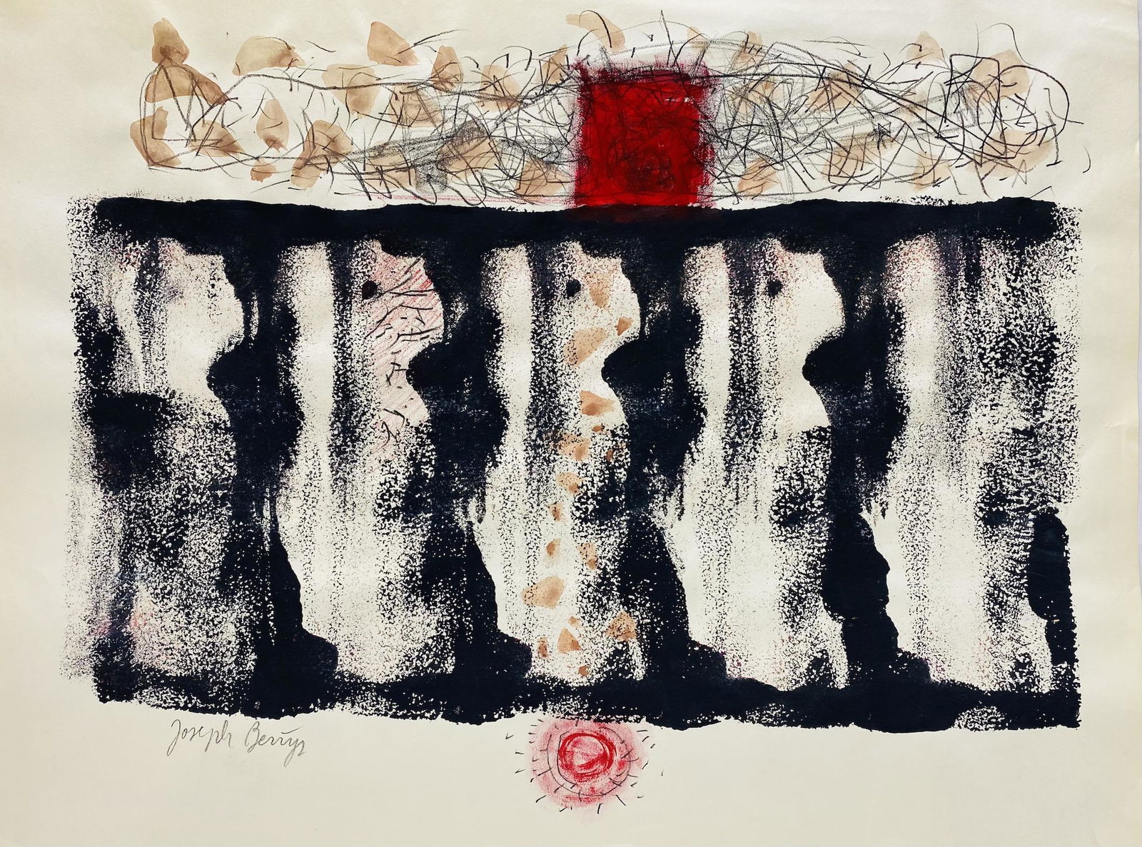 JOSEPH BEUYS, Mixed Media on Cardboard (Attrib): JOSEPH BEUYS (1921-1986) Title: Untitled, Medium: Mixed Media on Cardboard, Size: 18" x 24" (inches), Date: ca. 1965-70. w/C. of Attribution. Was a leading German Conceptual and performance artist. Kn