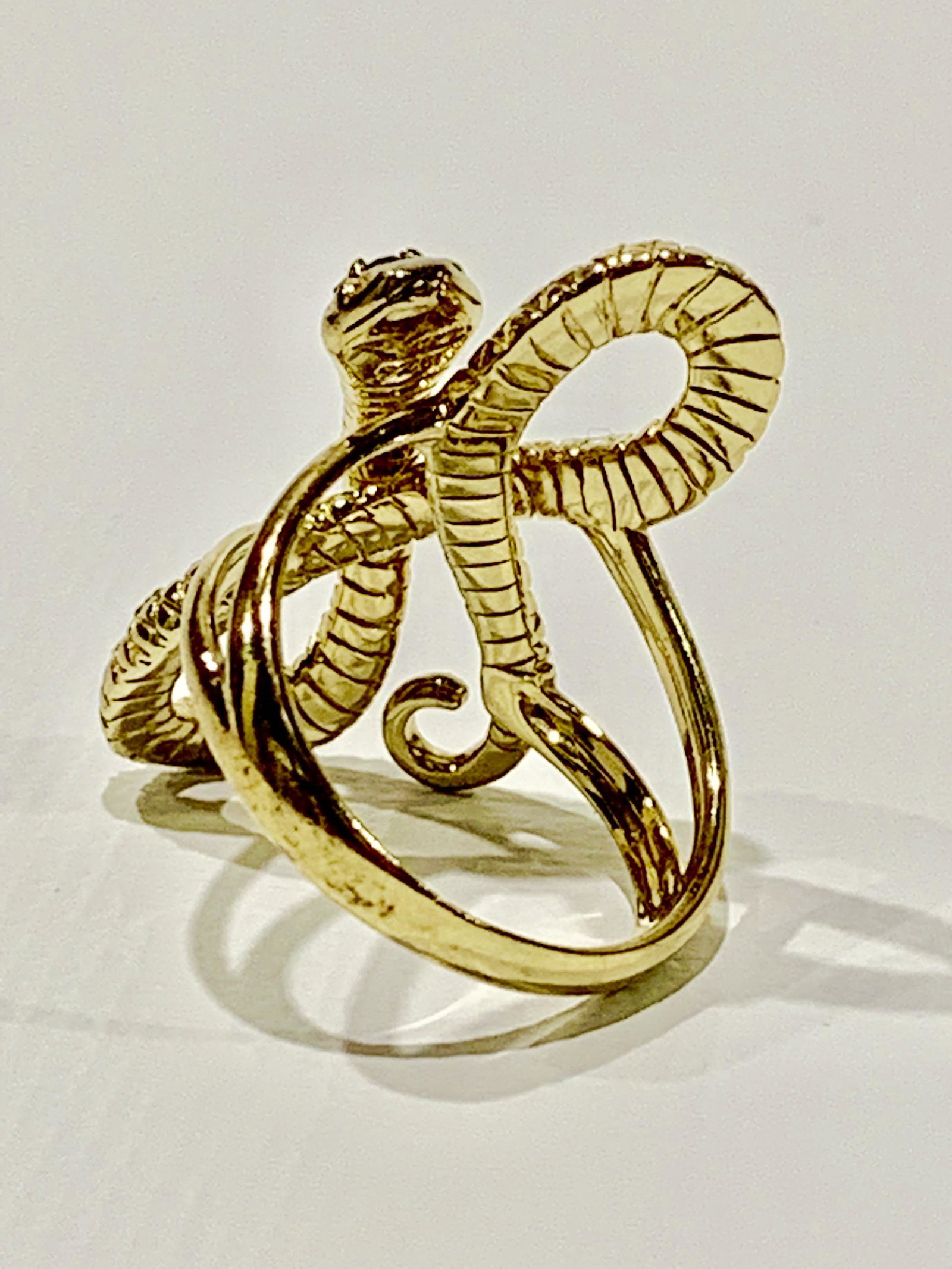 Designer Sterling Silver, Gold Wash, Serpent Ring: Designer Sterling Silver Gold Wash Serpent Ring, w/rubies.